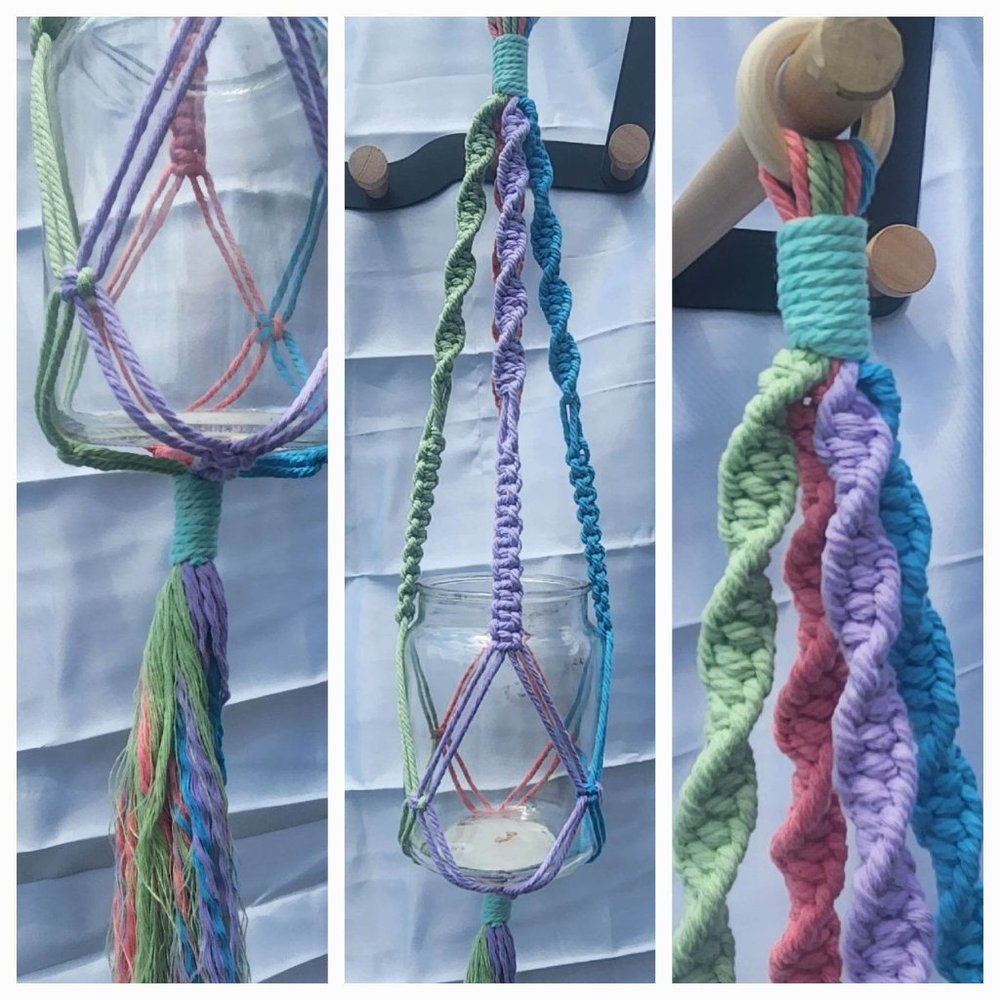 Handmade Homemade Macrame Plant Hanger in Pastel Rainbow